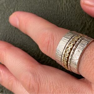 Silver Textured Ring Set